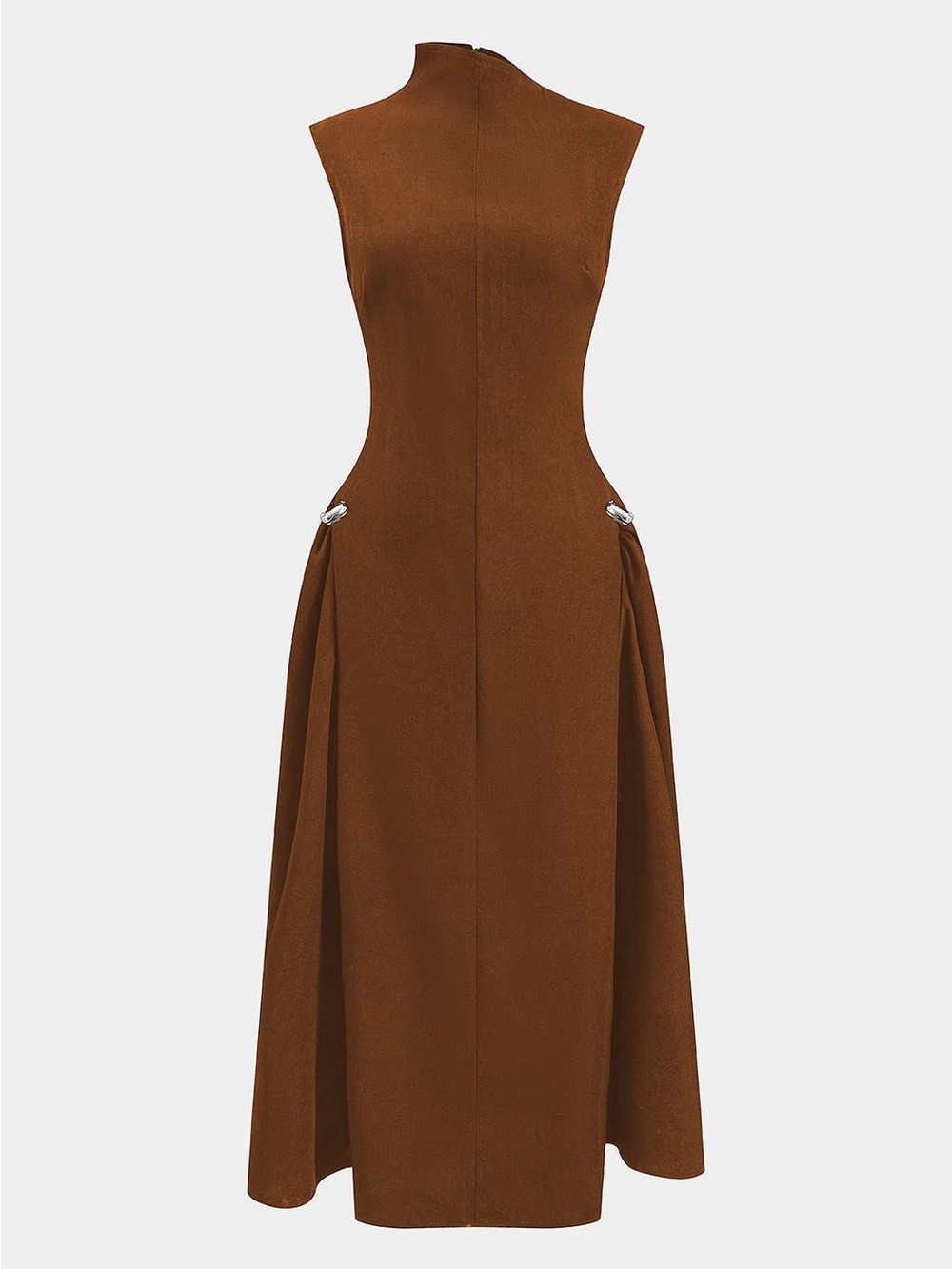 Metallic Decor Zipper Sleeveless Maxi Dress
